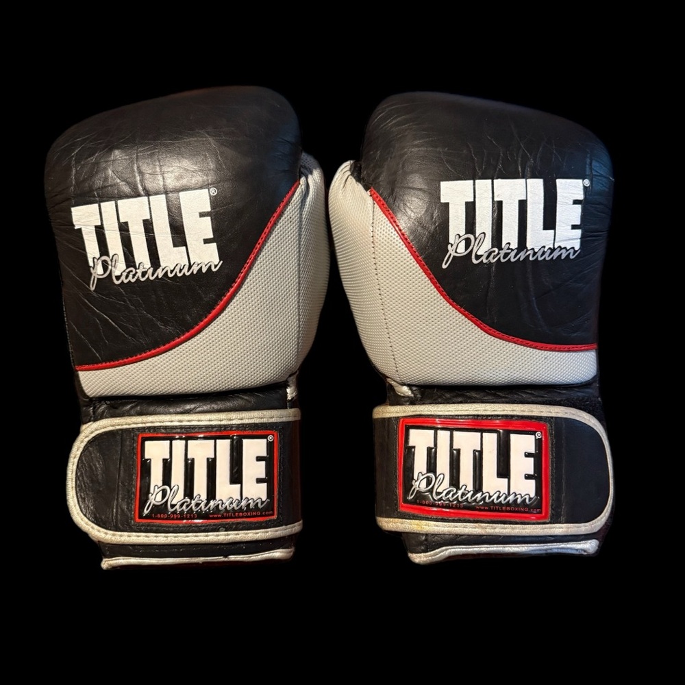 TITLE Platinum Professional 16oz Boxing Gloves Black/Silver/Red REALLY NICE